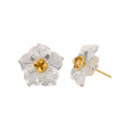 3D Flower Crystal Stud Earrings - 925 Silver Camellia Design - Citrine Accents