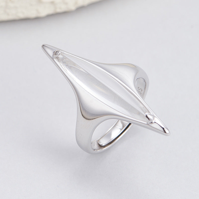 S925 Silver Cold Wind Premium White Crystal Geometric Ring Neutral Wind Cone Open Index Finger Ring
