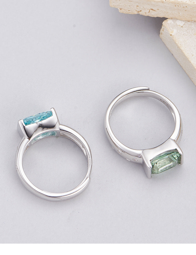 Square Paraiba Tourmaline Ring - 925 Sterling Silver Adjustable Band with Faceted Stone