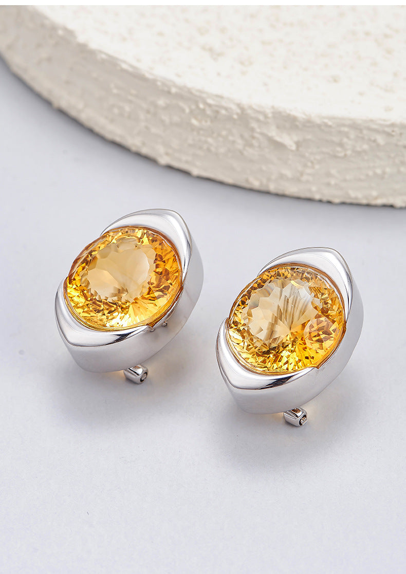 Minimalist Citrine Earrings | 925 Sterling Silver | Geometric Stud Earrings