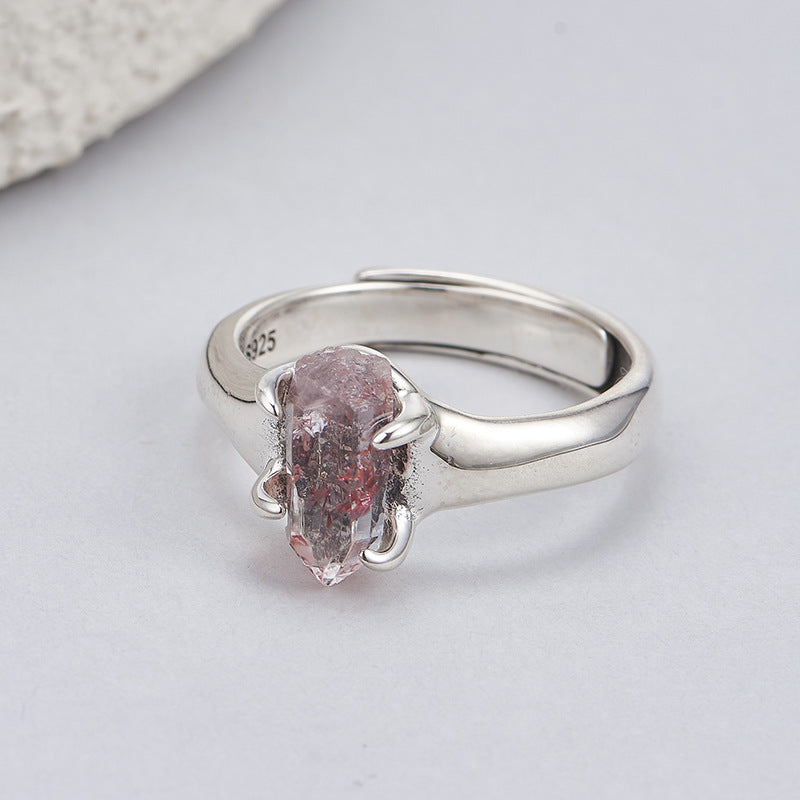 Irregular Super Seven Crystal Ring - 925 Silver Rough Stone - Adjustable Niche Design
