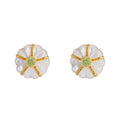 925 Sterling Silver White Shell Peridot Flower Stud Earrings - French Vintage