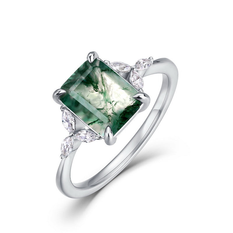 Natural Moss Agate Ring | 925 Sterling Silver | Boho Green Gemstone Ring