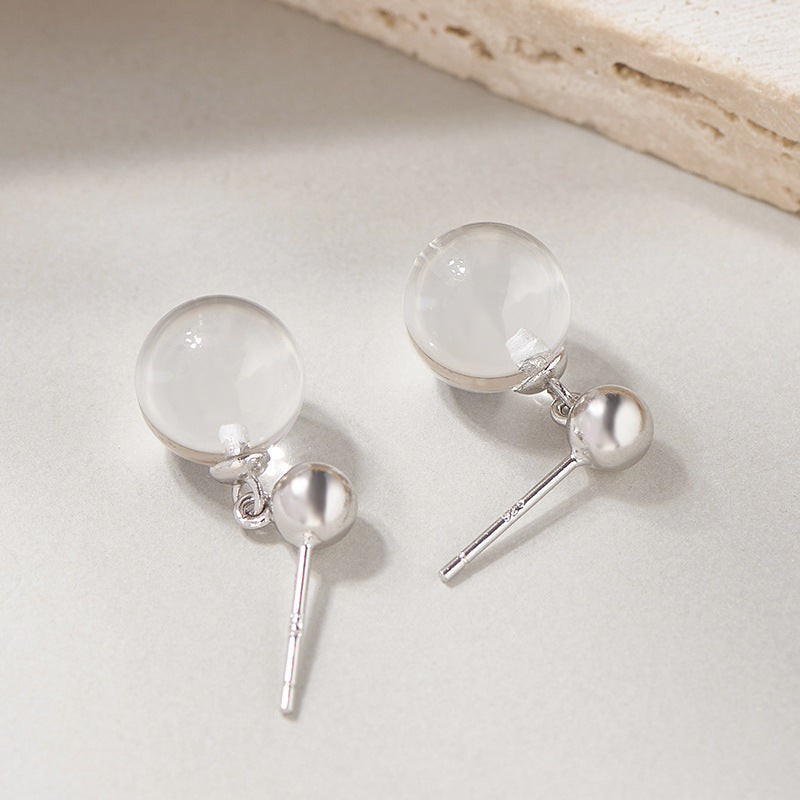 925 Sterling Silver White Crystal Bead Stud Earrings - Elegant Minimalist Design