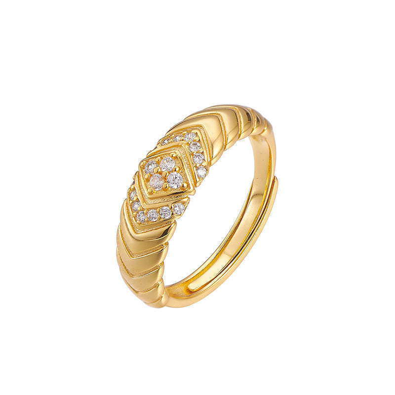 925 Sterling Silver Crystal Open Ring - Elegant Design