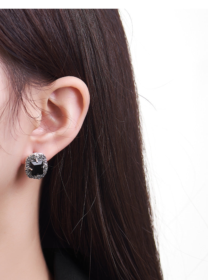 Arabesque Onyx Studs - Intricate Sterling Silver Filigree with Black Gemstone