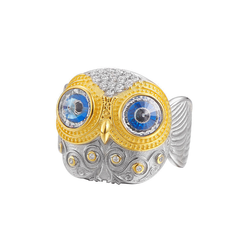 925 Sterling Silver Owl Wing Adjustable Open Ring - Unisex Design