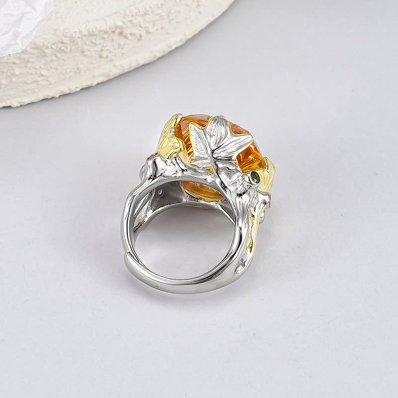 Retro Court Amethyst Ring - 925 Silver Gold-Plated Weave - Heavy Industry Statement Ring
