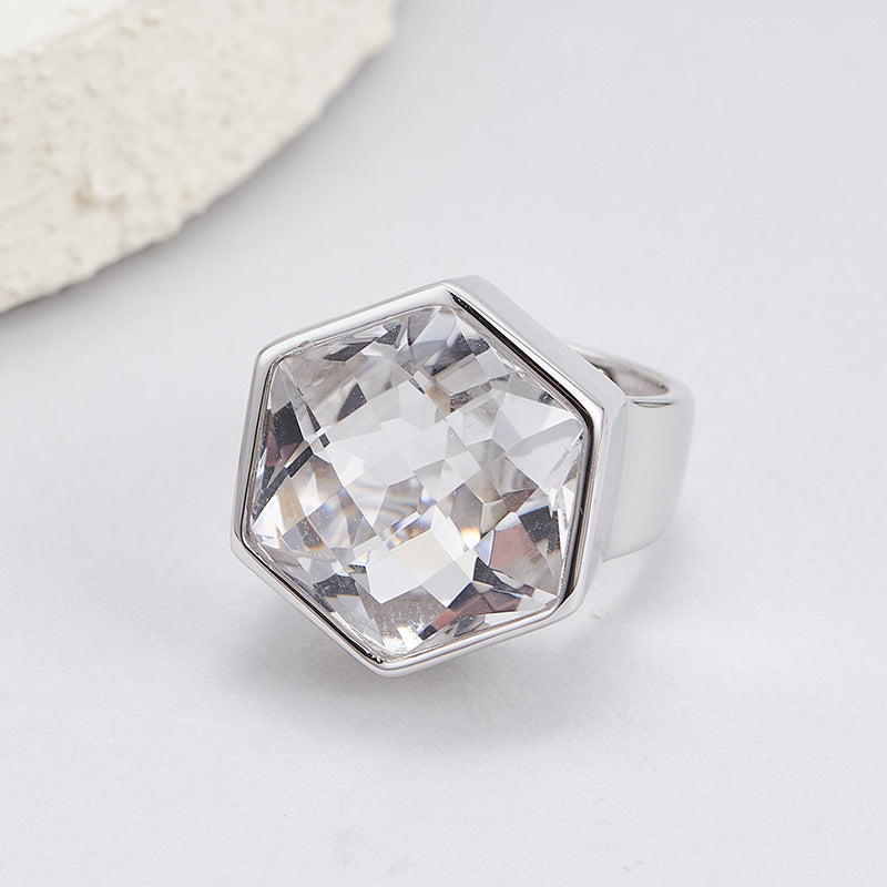 S925 silver rhombus white crystal heavy industry open ring design sense versatile temperament geometric stud earrings jewelry