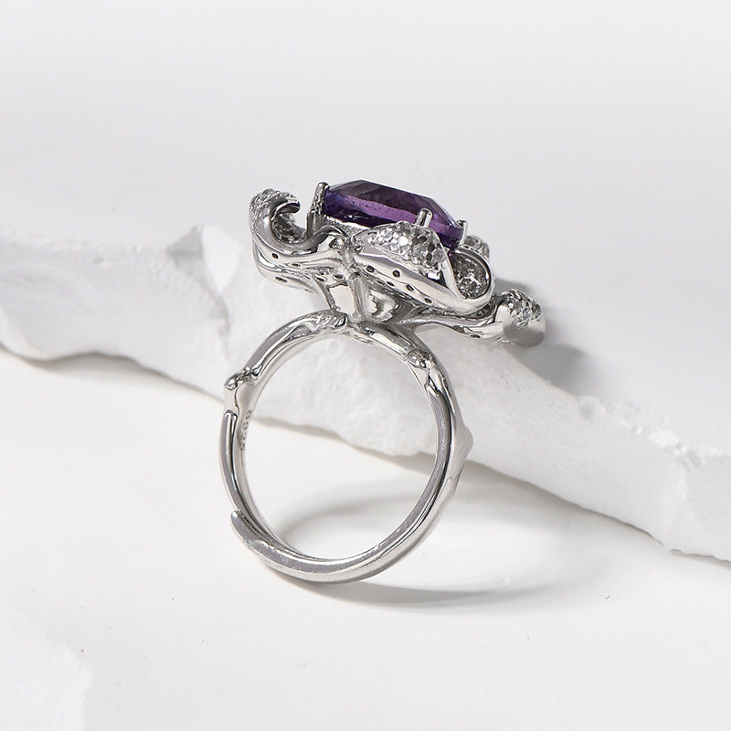925 Sterling Silver Amethyst Flower Ring - Vintage Design