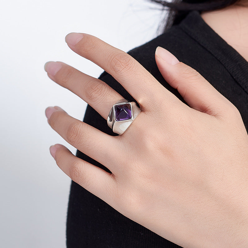 Amethyst Sugar Tower Ring | 925 Sterling Silver | Unique Adjustable Ring