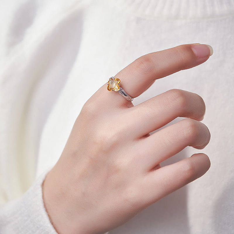 S925 silver natural citrine ring niche light luxury opening adjustable ring women