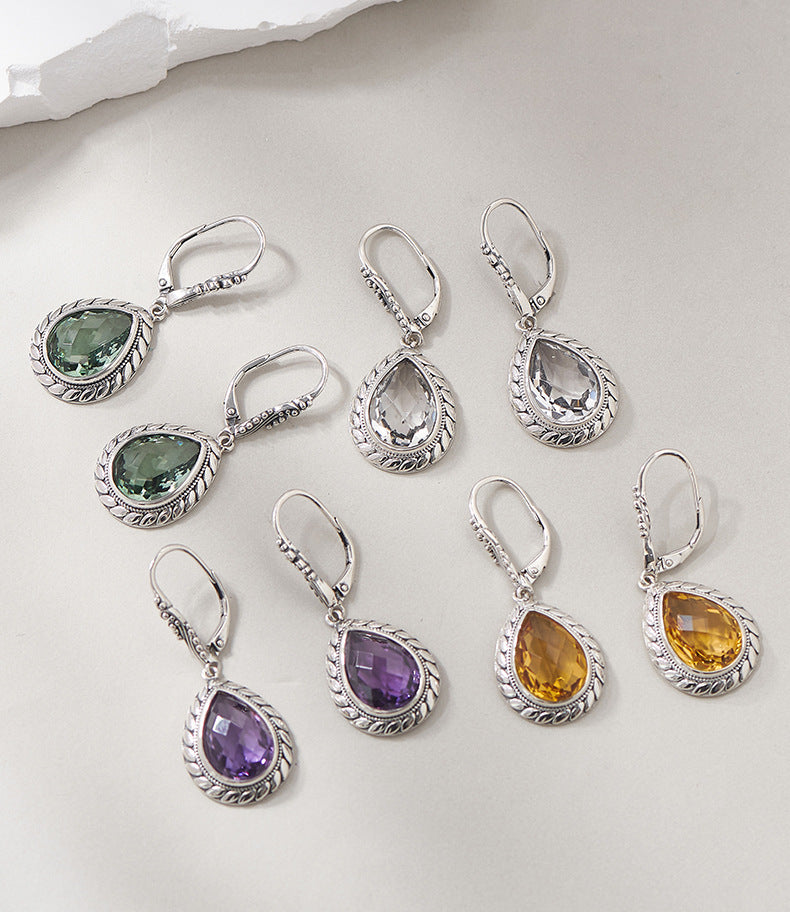 925 Sterling Silver Faceted Amethyst & Citrine Teardrop Dangle Earrings