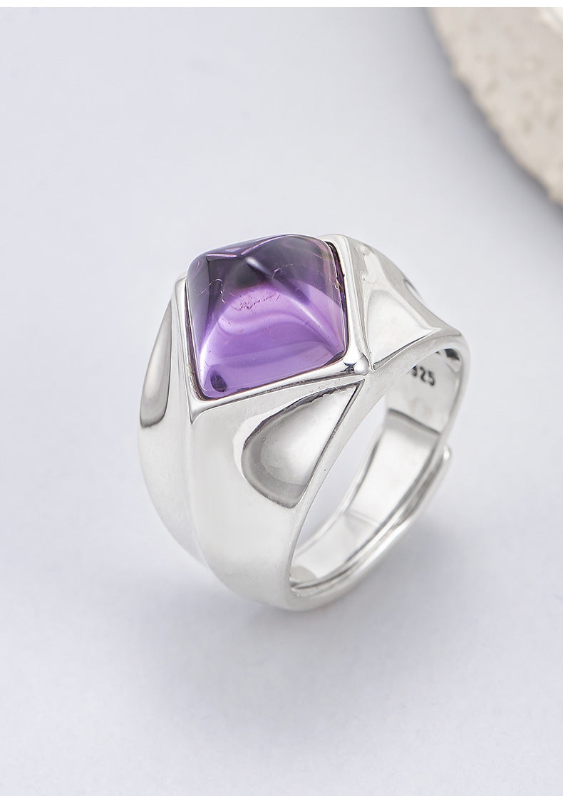 Amethyst Sugar Tower Ring | 925 Sterling Silver | Unique Adjustable Ring