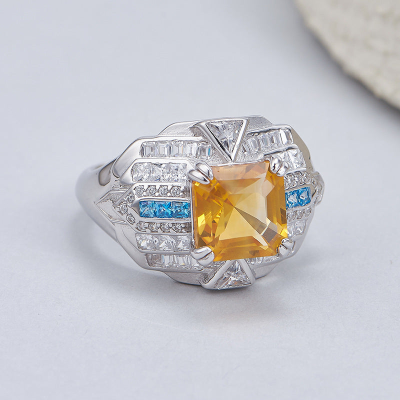Citrine Adjustable Ring | 925 Sterling Silver | Elegant Statement Ring