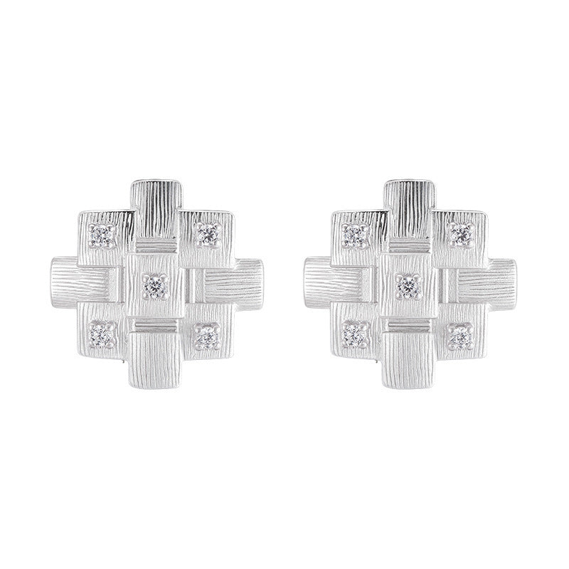 925 Sterling Silver Geometric Textured Stud Earrings