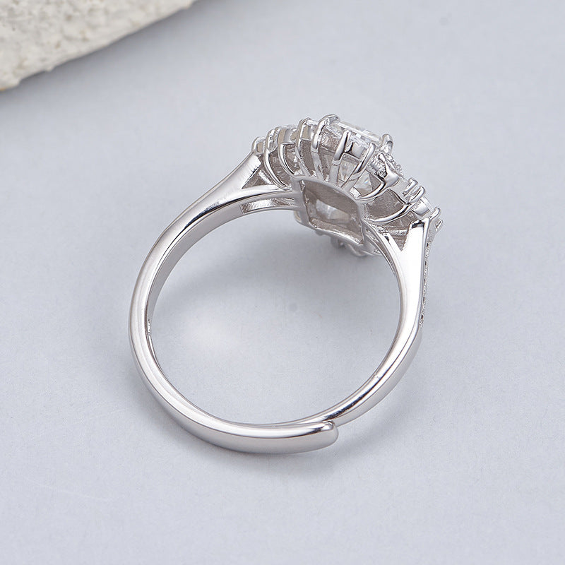 Moissanite Engagement Ring | 925 Sterling Silver | Adjustable Geometric Ring