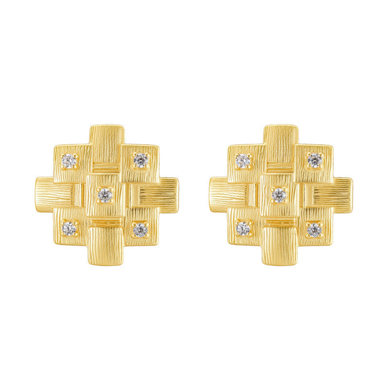 925 Sterling Silver Geometric Textured Stud Earrings