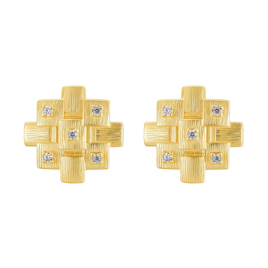 925 Sterling Silver Geometric Textured Stud Earrings