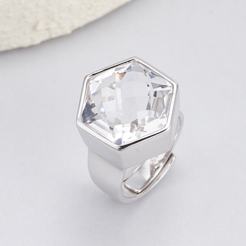 S925 silver rhombus white crystal heavy industry open ring design sense versatile temperament geometric stud earrings jewelry
