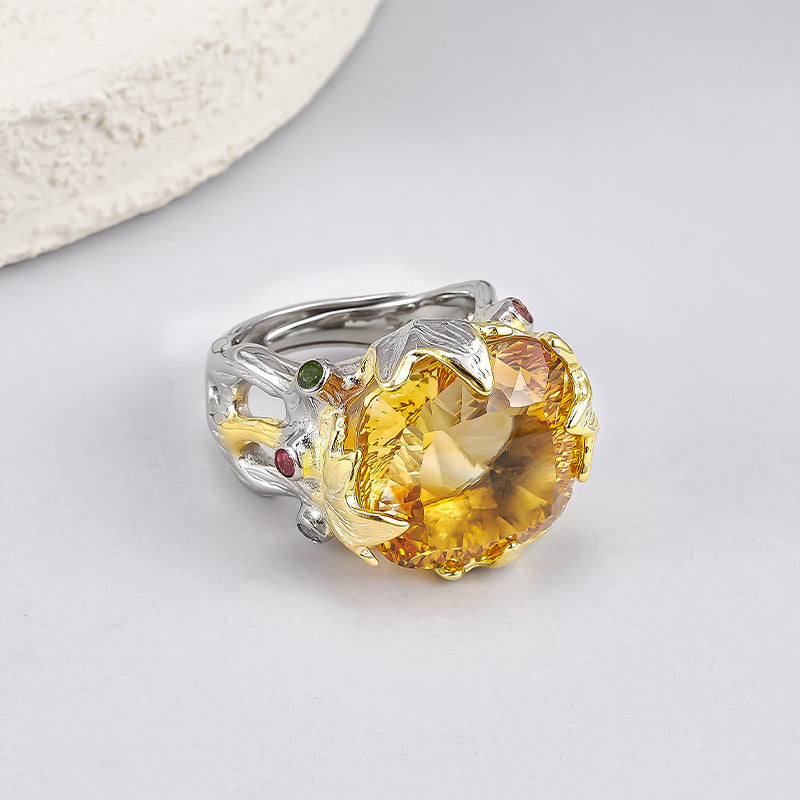 Retro Court Amethyst Ring - 925 Silver Gold-Plated Weave - Heavy Industry Statement Ring