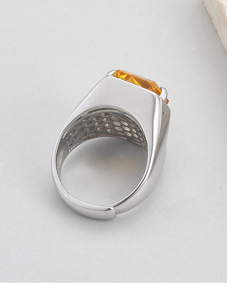 S925 silver cut amethyst geometric personality open ring fashionable simple sweet cool temperament adjustable ring