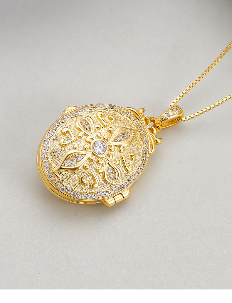 S925 Sterling Silver Oval Locket Heart Couple Necklace