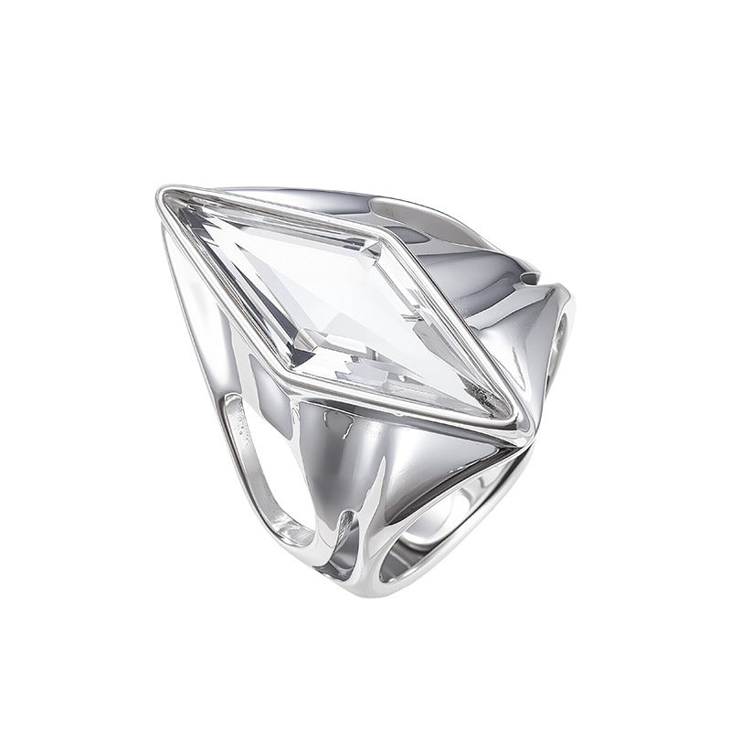 Minimalist Statement Ring - Adjustable Openwork 925 Silver with Quartz - A Modern Unisex Heirloom