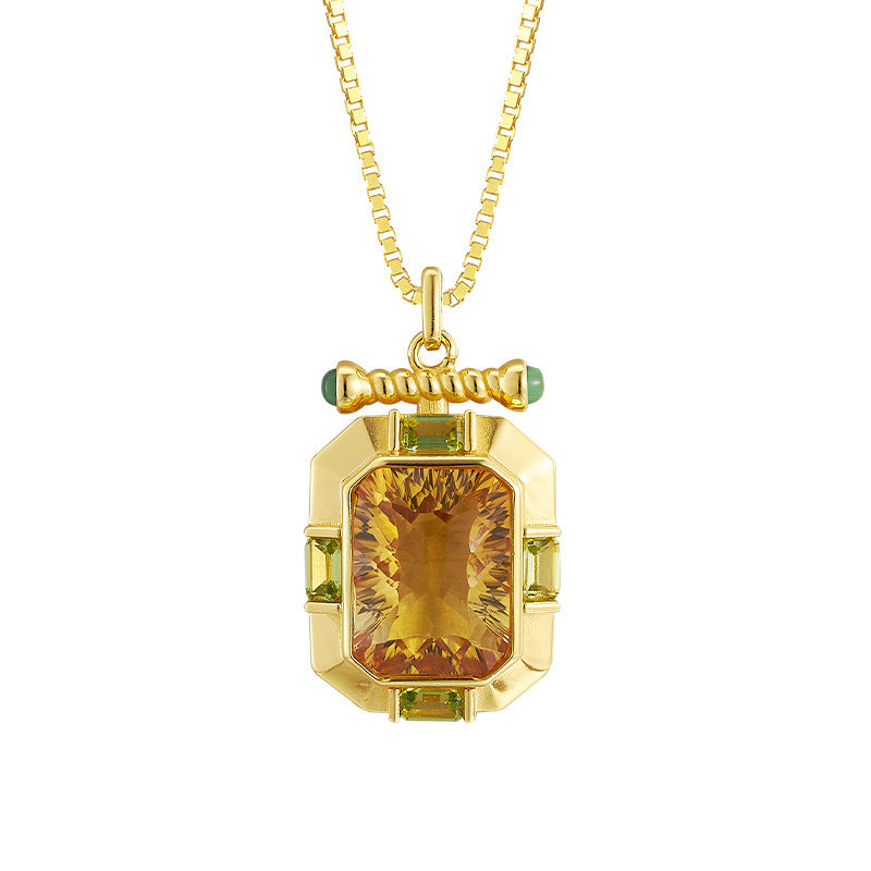 925 Sterling Silver Gold Plated Square Citrine Pendant Necklace