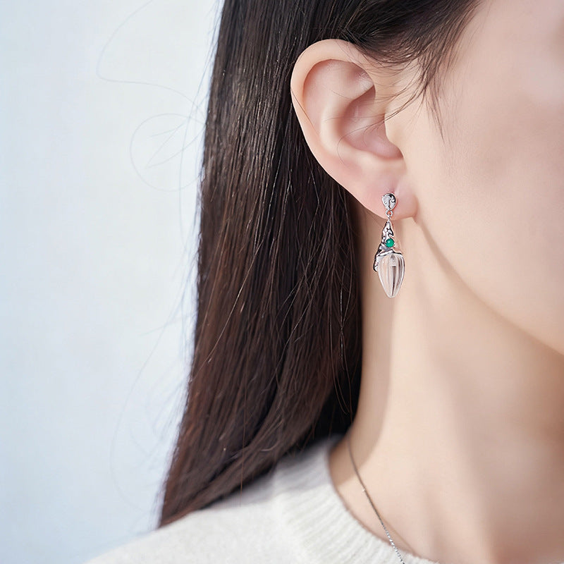 S925 silver and white crystal stud earrings niche design irregular texture versatile healing earrings women