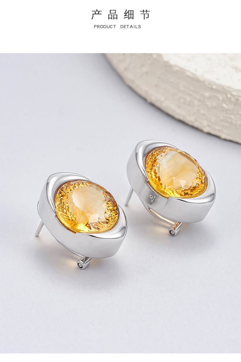 Minimalist Citrine Earrings | 925 Sterling Silver | Geometric Stud Earrings