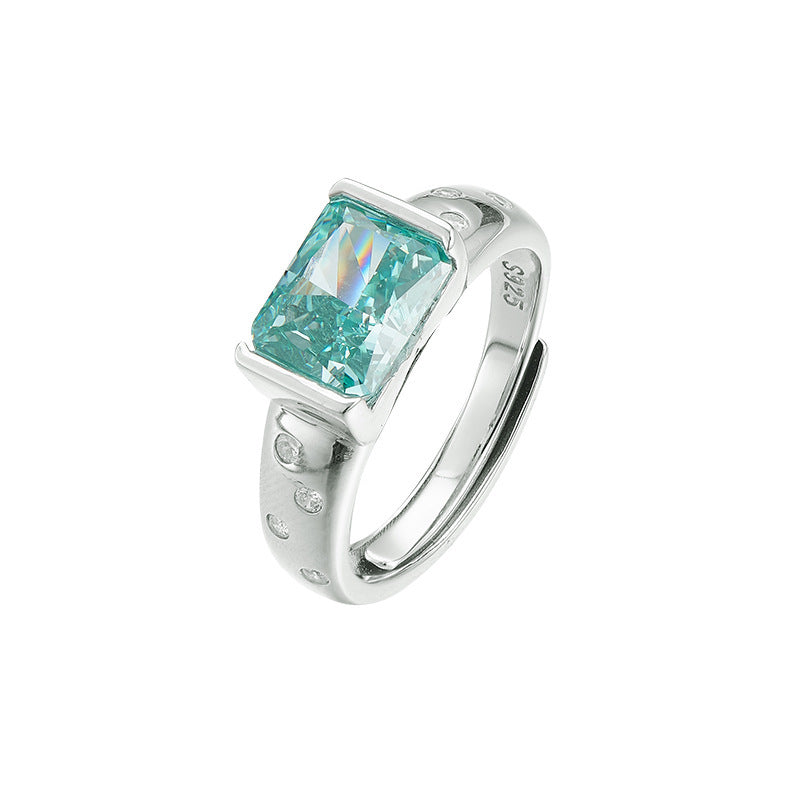 Square Paraiba Tourmaline Ring - 925 Sterling Silver Adjustable Band with Faceted Stone