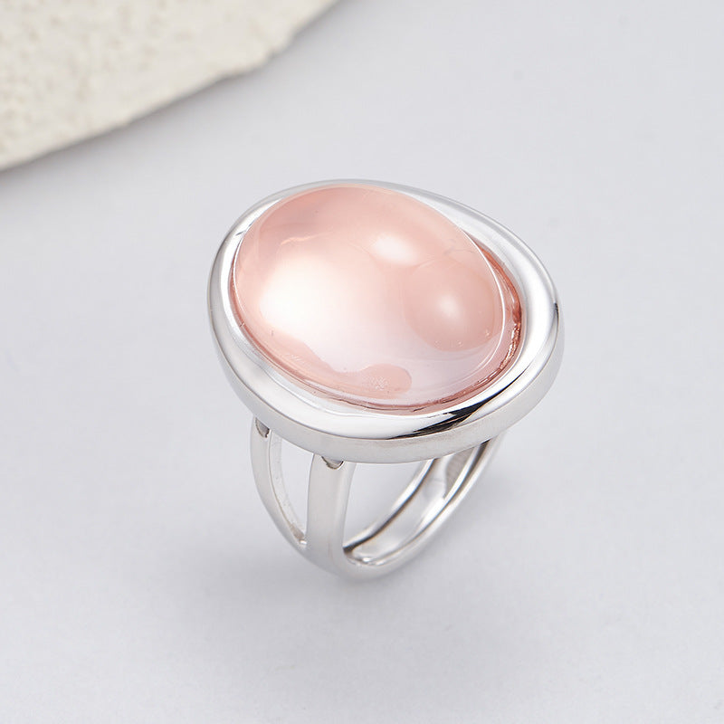 S925 silver simple fashion irregular pink crystal ring daily commuting versatile index finger ring jewelry