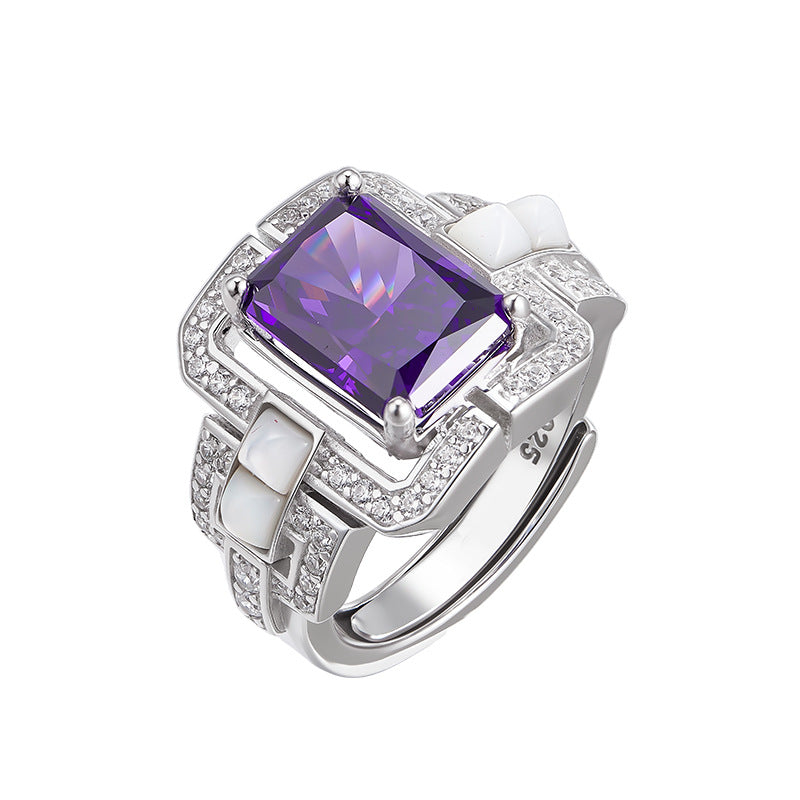 Purple Zircon Geometric Ring - 925 Silver Super Flash - Light Luxury Design