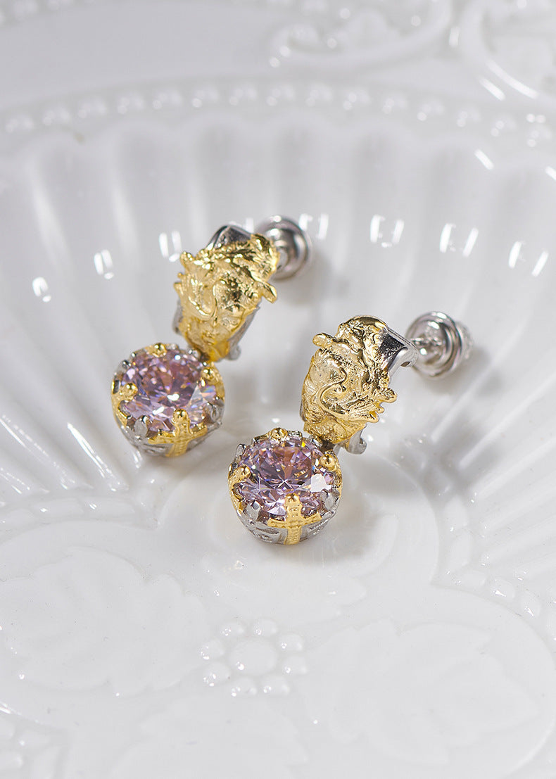 925 Sterling Silver Pink Crystal Stud Earrings - Luxury Vintage Design