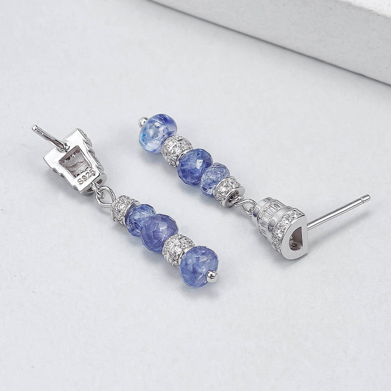 Zircon Long Chain Earrings - 925 Silver Micro-Inlaid - Tanzanite Super Flash Design