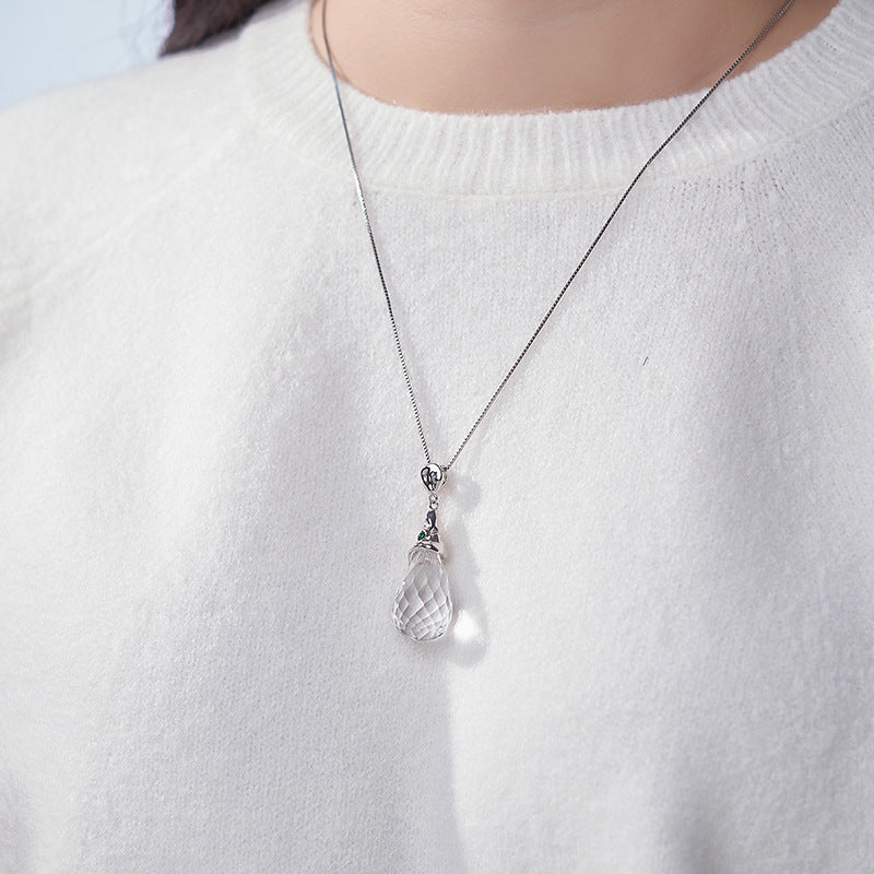 White Crystal Pendant | 925 Sterling Silver | Water Drop Necklace