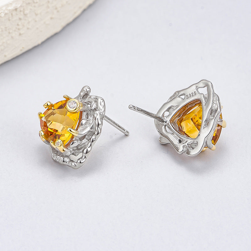 Citrine Triangle Stud Earrings | 925 Sterling Silver | Geometric Earrings