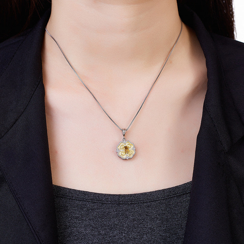 925 Sterling Silver Citrine Lace Pendant Necklace - Elegant Design