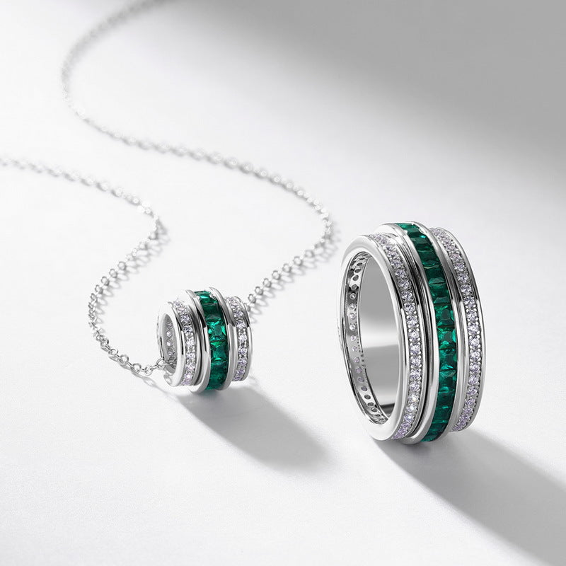 Time has come to nurture emerald ring full diamond fashion S925 sterling silver gold-plated ring rotatable ring