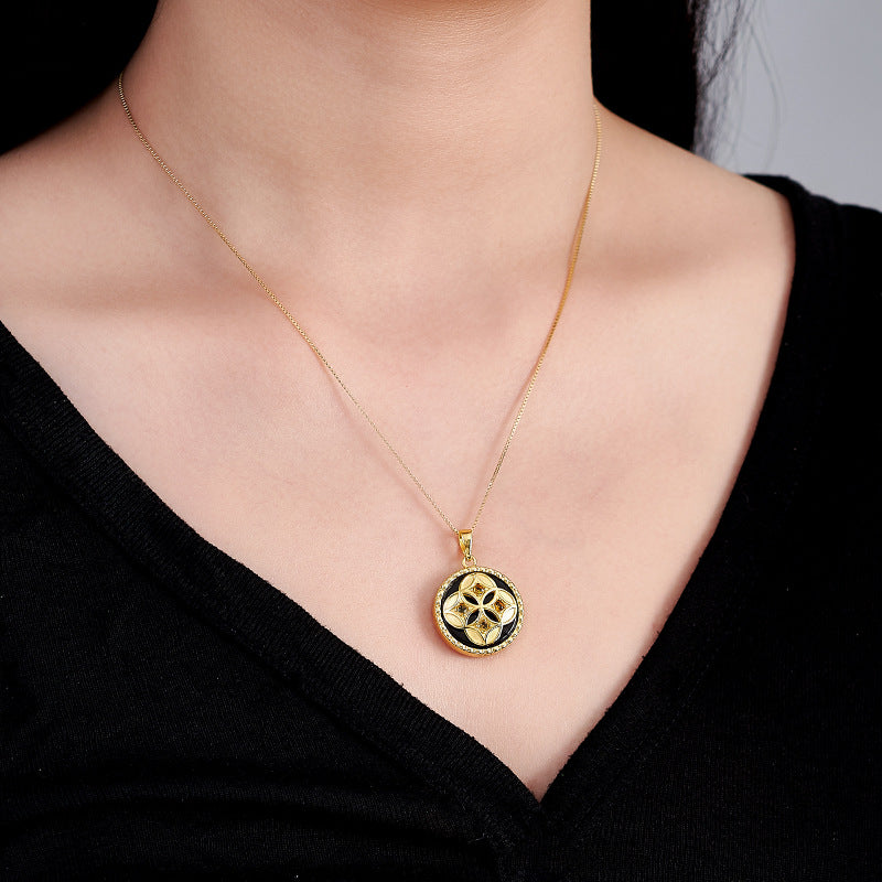Black Agate Pendant | 925 Sterling Silver | Gold-Plated Geometric Necklace