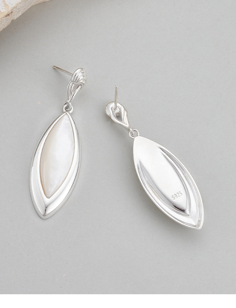 925 Sterling Silver White Shell Marquise Stud Earrings - Vintage Design