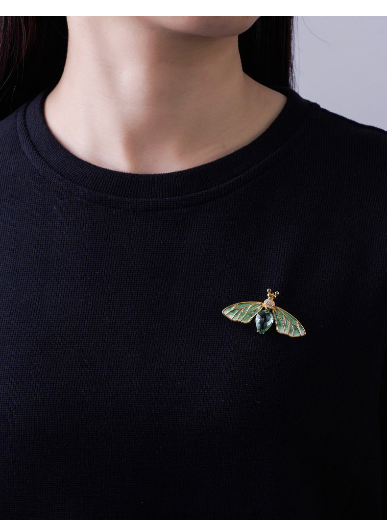 925 Sterling Silver Green Crystal Dragonfly Brooch Pin