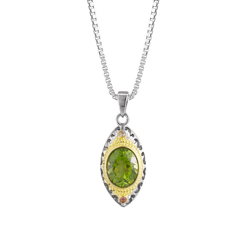 Two-Color Oval Peridot Earrings - 925 Silver Italian Craft - Vintage Court Geometry Set