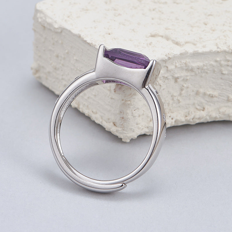 Amethyst Square Ring | 925 Sterling Silver | Adjustable Minimalist Ring