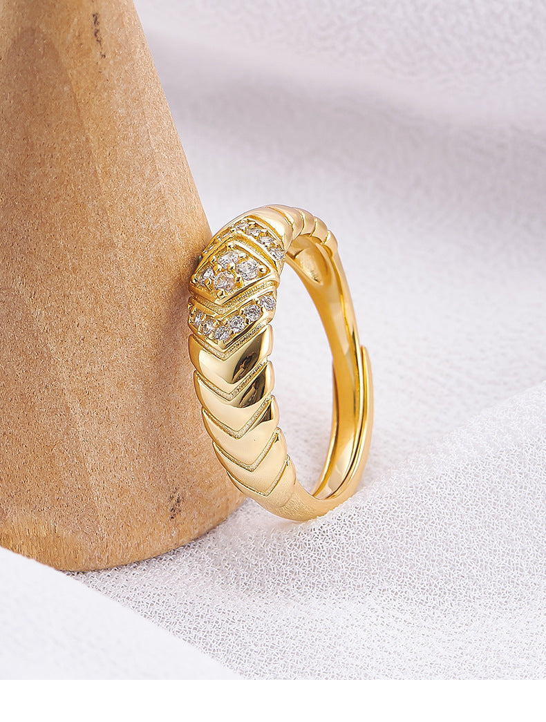 925 Sterling Silver Crystal Open Ring - Elegant Design