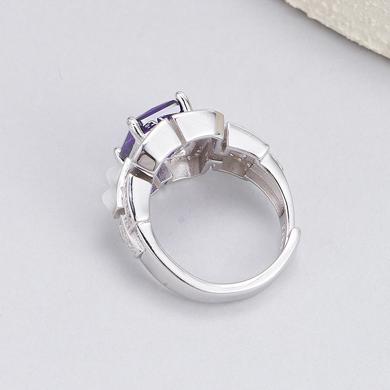 Purple Zircon Geometric Ring - 925 Silver Super Flash - Light Luxury Design