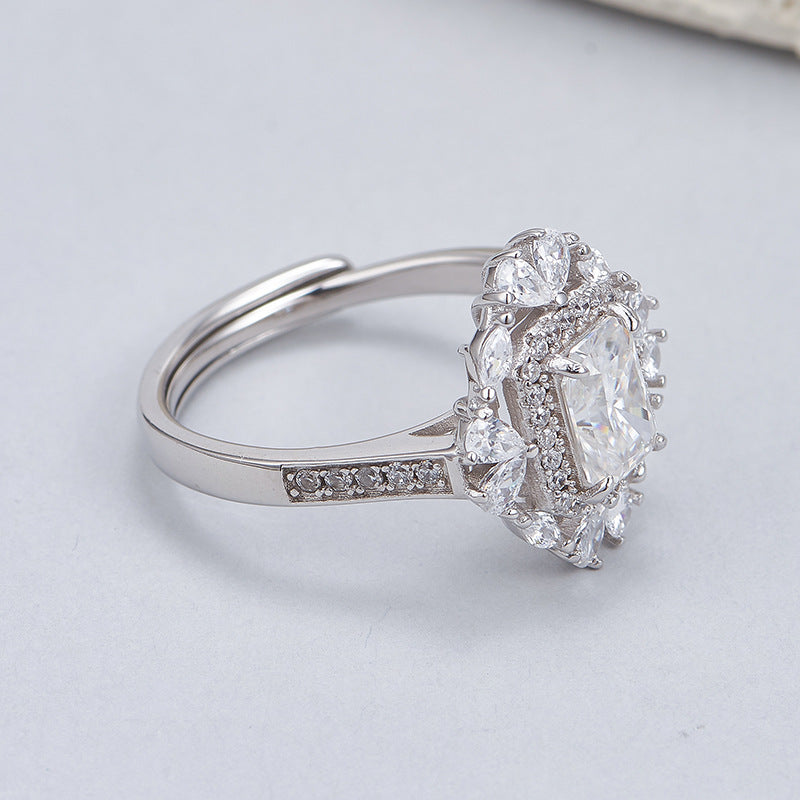 Moissanite Engagement Ring | 925 Sterling Silver | Adjustable Geometric Ring