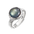 S925 silver powder crystal ring texture compact geometric adjustable ring