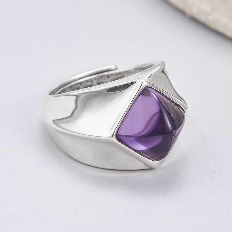 Amethyst Sugar Tower Ring | 925 Sterling Silver | Unique Adjustable Ring